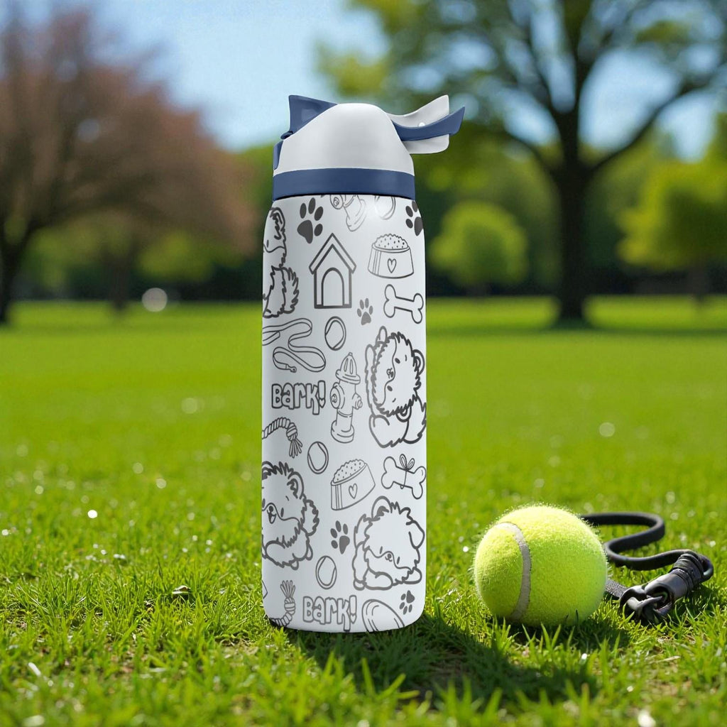 Shih Tzu Engraved Owala Bottle – Fluffy Dog Pattern with Paws, Bones & Toys – Pet Lover Gift Stainless Cup 16oz 24oz 32oz 40oz  ⸻