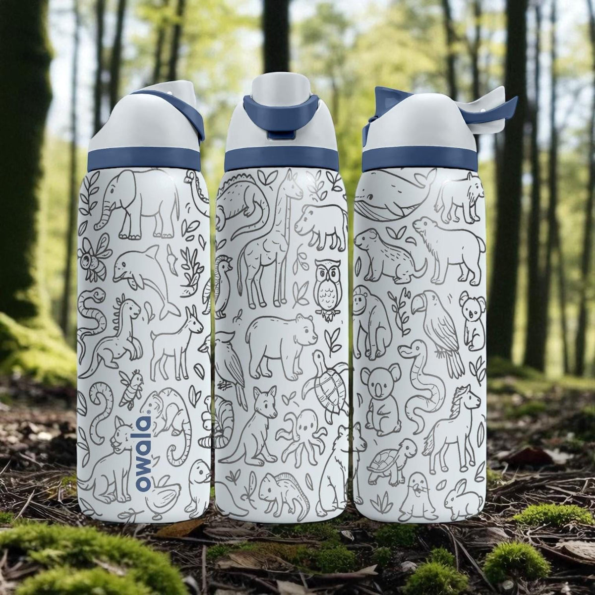 Wildlife Engraved Owala Bottle – Forest Animal Wrap Design – Stainless Steel Cup 16oz 24oz 32oz 40oz