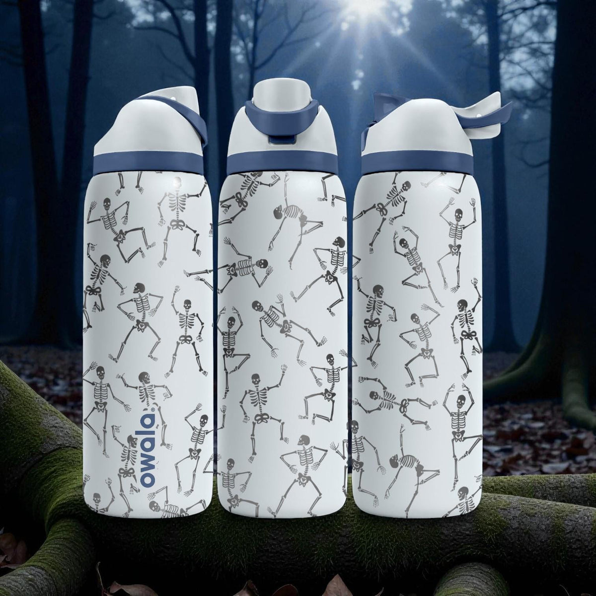 Dancing Skeletons Engraved Owala Bottle – Spooky Cute Halloween Pattern – Goth & Fall Gift Stainless Cup 16oz 24oz 32oz 40oz  ⸻