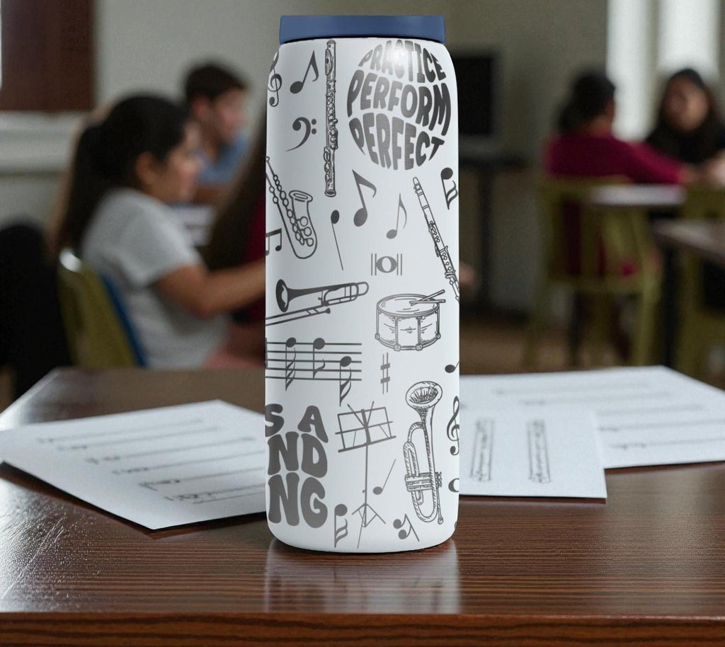 Band Music Engraved Owala Bottle – Instrument and Notes Pattern – Gift for Musicians, Band Kids, Directors Stainless Cup 24oz 32oz 40oz