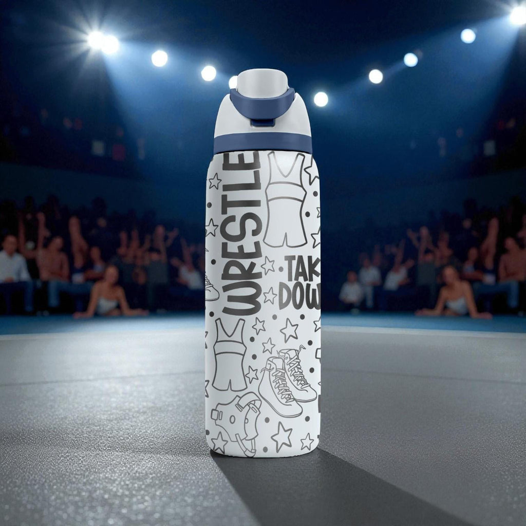 Wrestling Engraved Owala Bottle – Wrestle, Takedown, Pin & Gear Pattern – Sports Gift Stainless Cup 16oz 24oz 32oz 40oz  ⸻