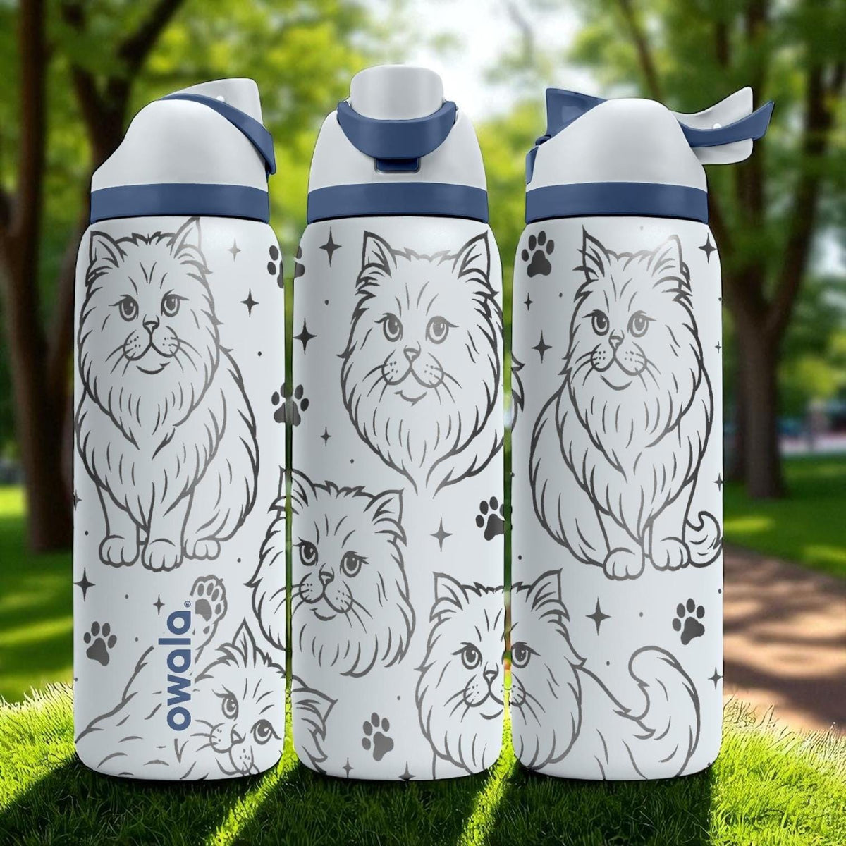 Persian Cat Engraved Owala Bottle – 16oz 24oz 32oz 40oz Water Bottle for Cat Lovers – Fluffy Long-Haired Kitty Gift Tumbler