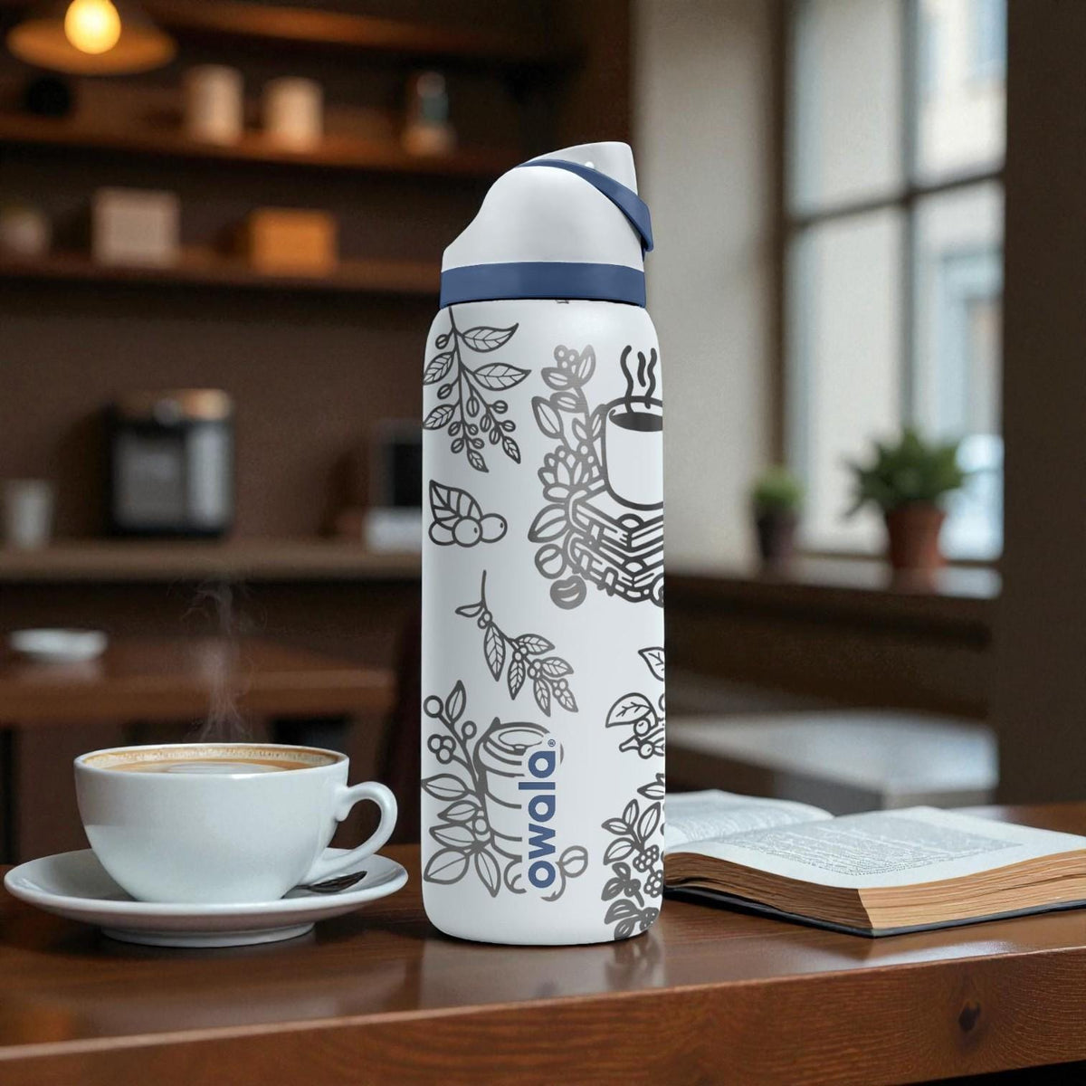 Coffee Lover Engraved Owala Bottle – Cute Coffee Beans & Café Pattern – Barista Gift Stainless Cup 16oz 24oz 32oz 40oz  ⸻