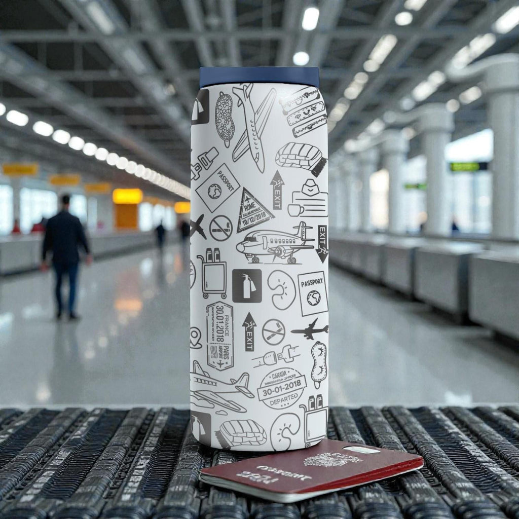 Travel Engraved Owala Bottle – Airplane & Adventure Pattern – Traveler Gift Stainless Cup 16oz 24oz 32oz 40oz  ⸻