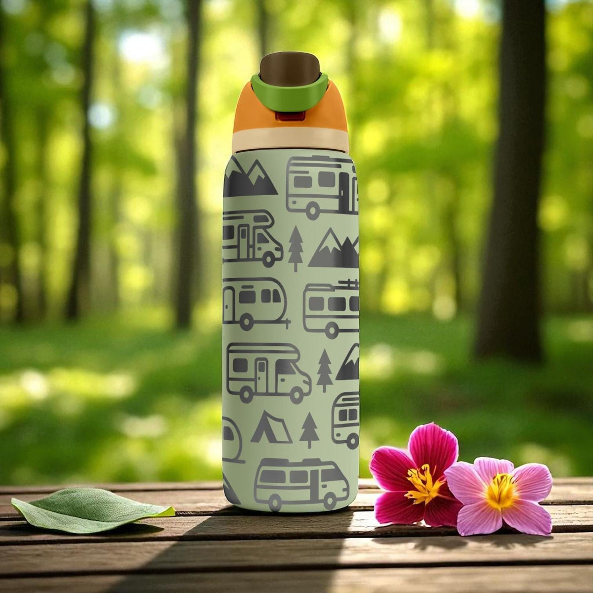 Camper Van Owala Bottle – 16oz 24oz 32oz 40oz Engraved RV Adventure Cup – Camping Gift for Kids – Forest Roadtrip Trave