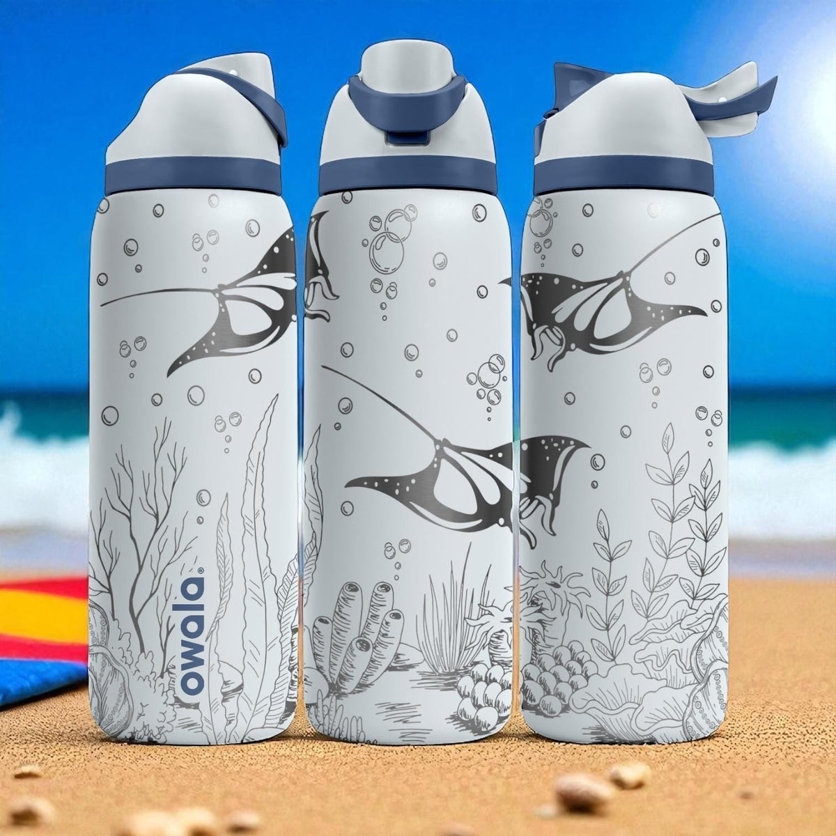 Manta Ray Engraved Owala Tumbler – 16oz 24oz 32oz 40oz Ocean Sea Life Bottle – Gift for Marine Lovers & Divers