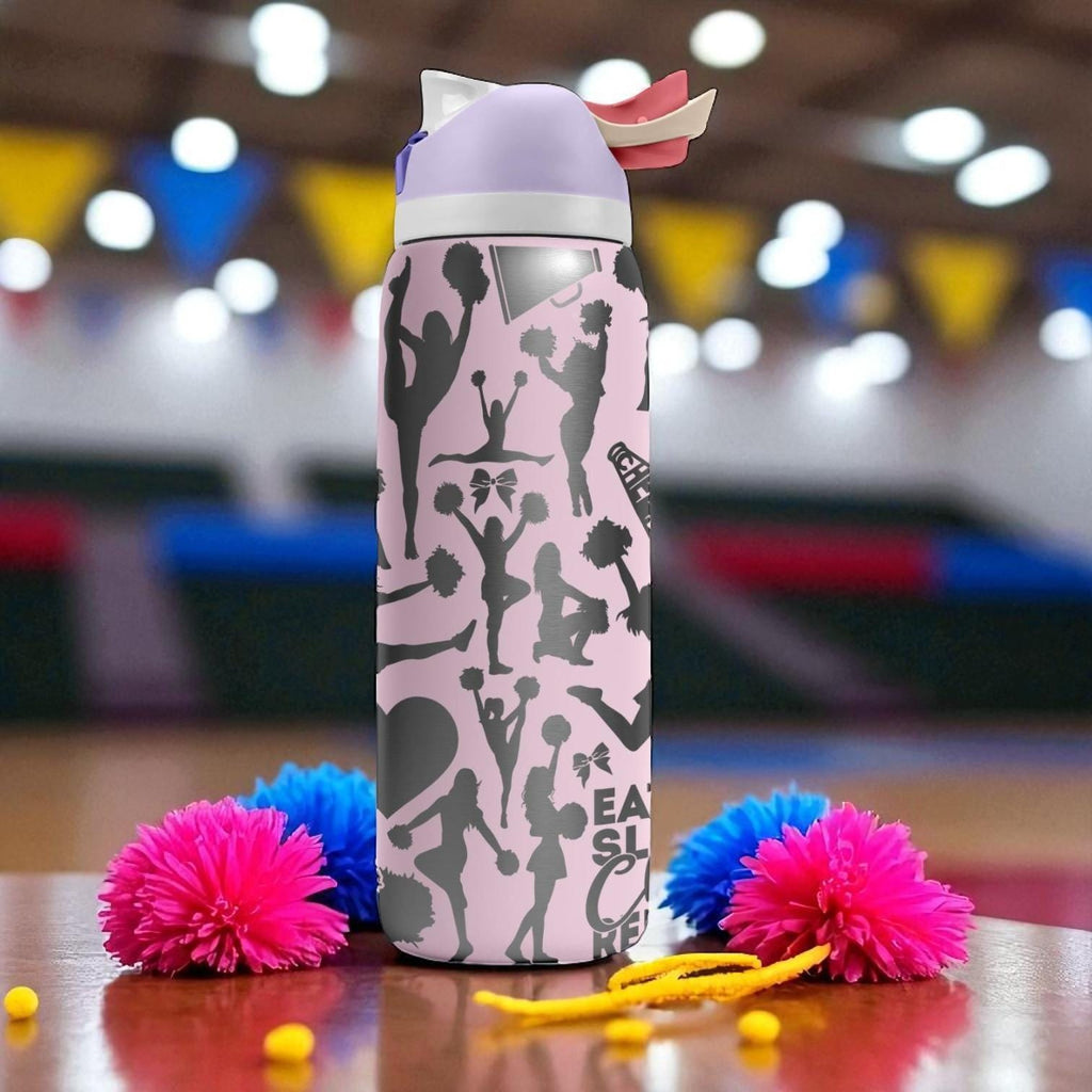 Cheerleader Engraved Owala Bottle – 16oz 24oz 32oz 40oz Pink Pom Pom Tumbler – Cheer Team Personalized Gift
