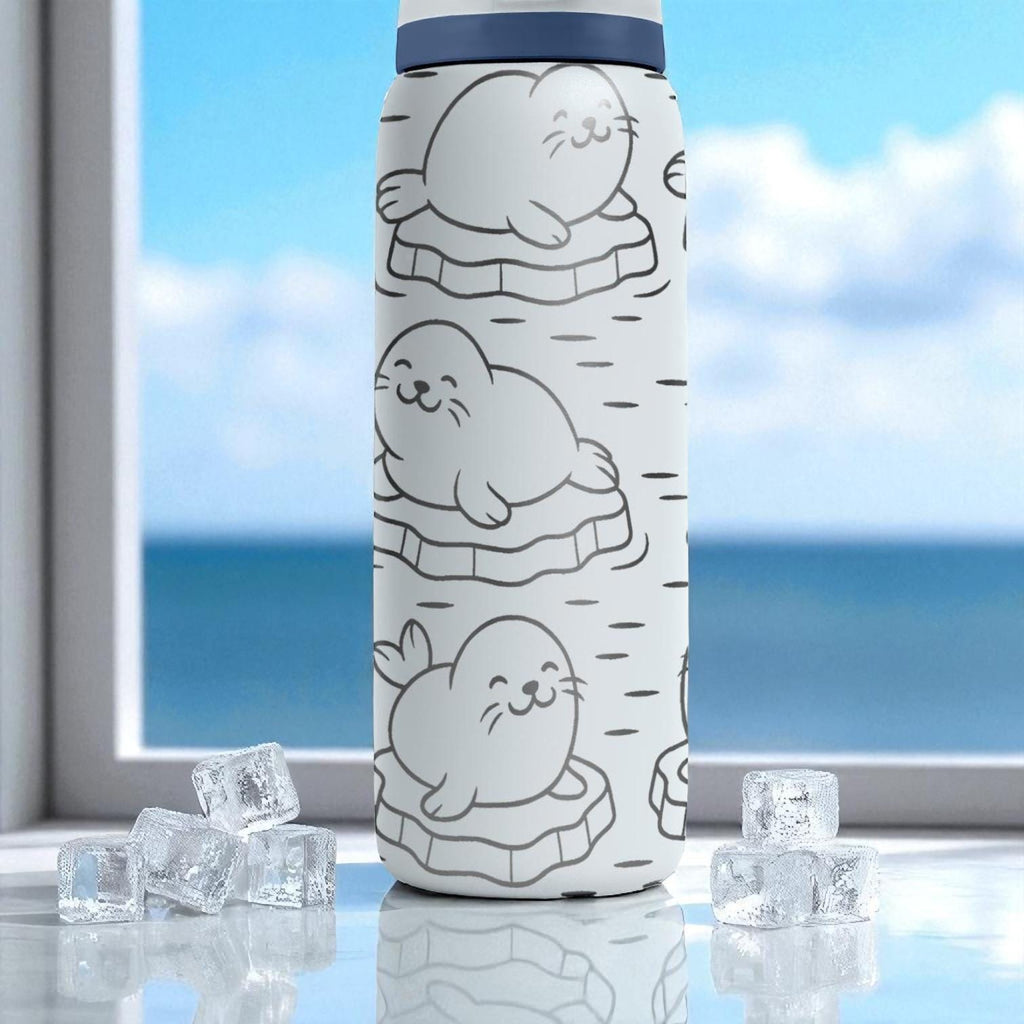 Cute Seal Owala Tumbler – 16oz 24oz 32oz 40oz Engraved Water Bottle with Icy Arctic Seals on Icebergs – Winter Animal Gift