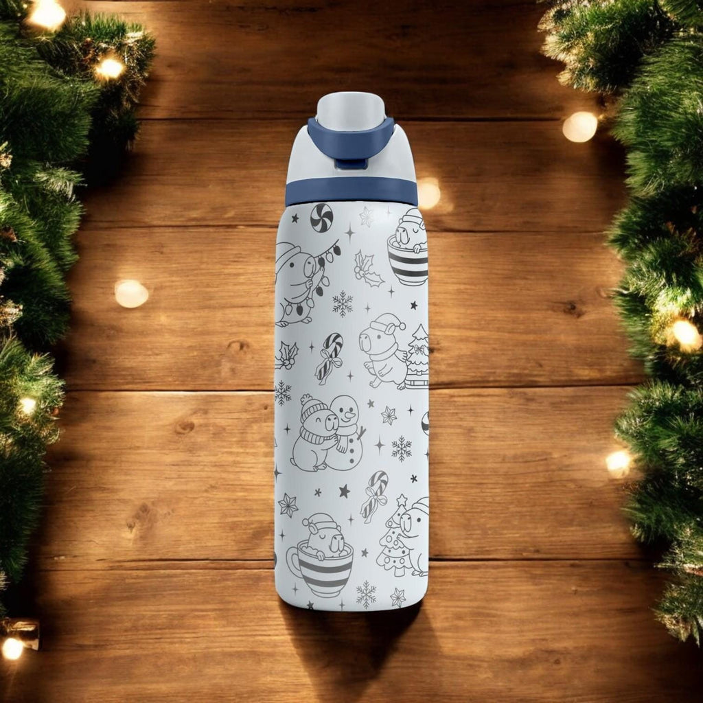 Christmas Capybara Engraved Owala Bottle – Cozy Holiday Design with Cute Animals and Gifts – Winter Gift Stainless Cup 16oz 24oz 32oz 40oz