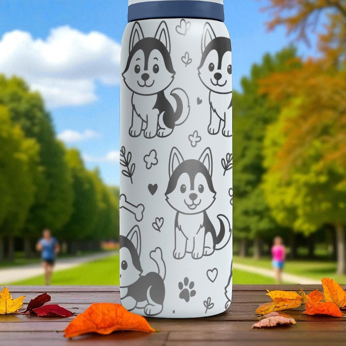 Husky Dog Owala Bottle – 16oz 24oz 32oz 40oz Engraved Tumbler – Cute Siberian Husky Gift – Kawaii Puppy Drinkware for Kids or Adults