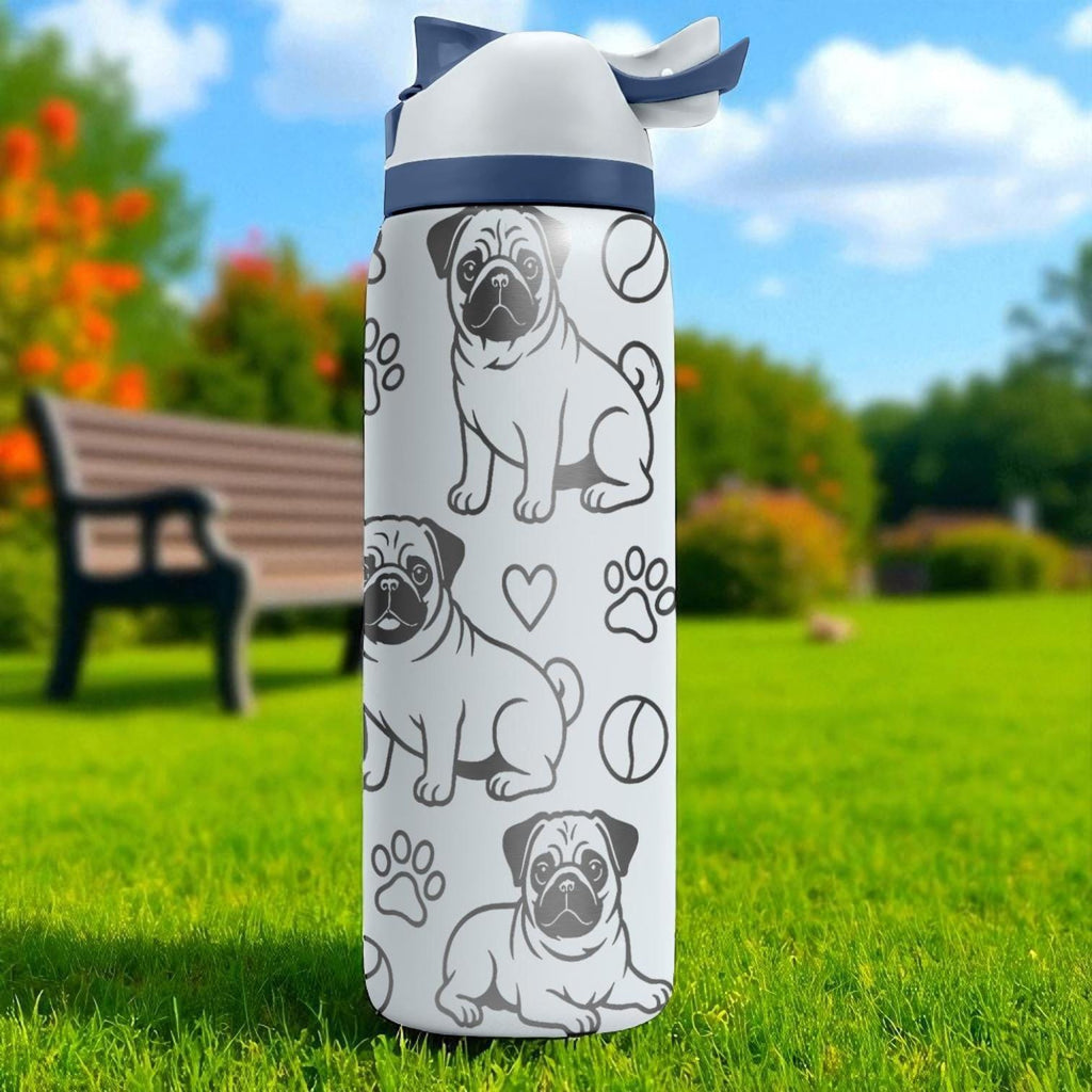 Pug Owala Bottle – 16oz 24oz 32oz 40oz – Cute Dog Lover Gift with Laser Engraved Pug Design – Funny Pet Water Cup