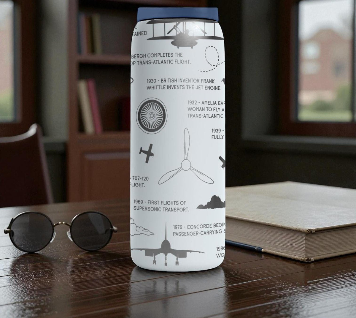 Aviation History Engraved Owala Bottle – Airplane Timeline Design – Pilot Gift Stainless Cup 16oz 24oz 32oz 40oz  ⸻