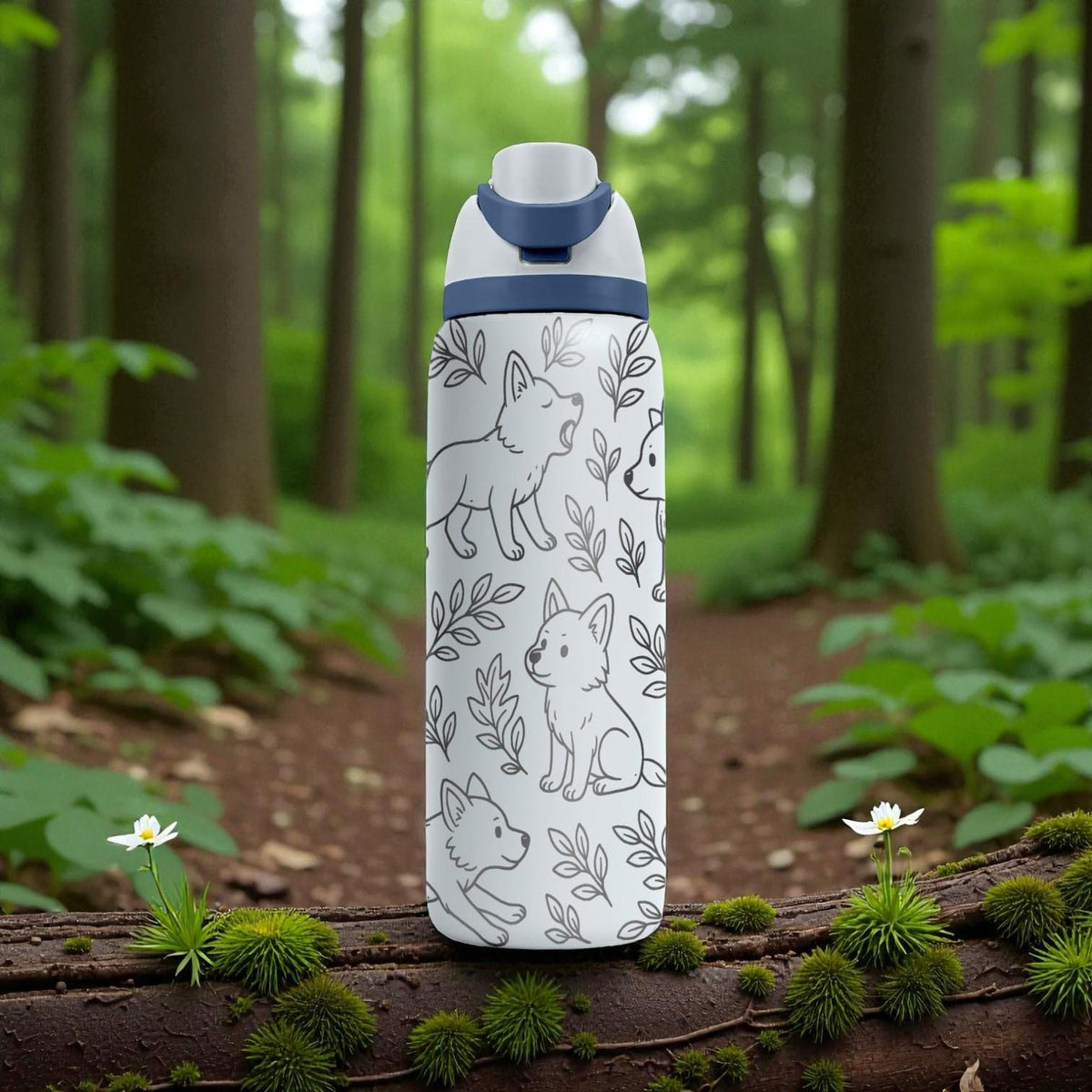 Engraved Baby Wolves Owala Bottle – Cute Woodland Wolf Pup Pattern – Stainless Steel Cup 16oz 24oz 32oz 40oz  ⸻