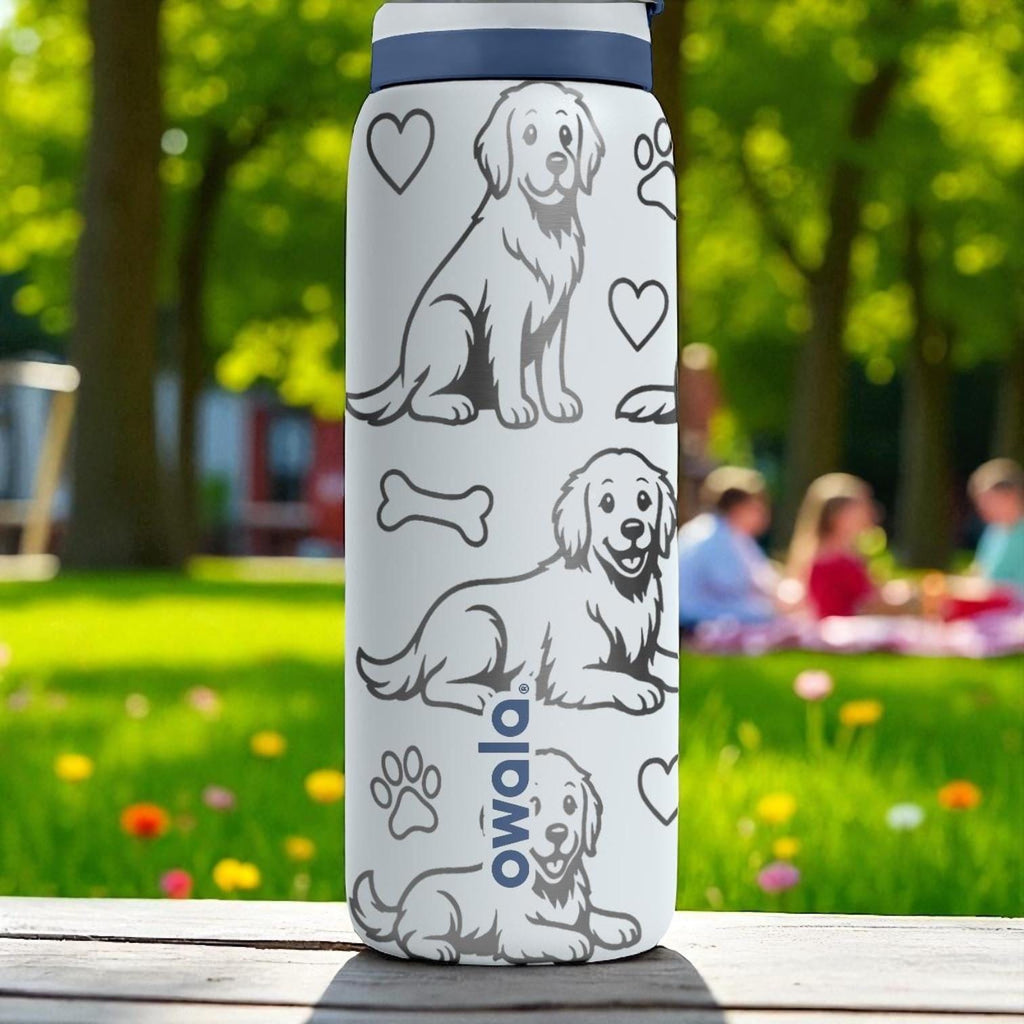 Engraved Golden Retriever Bottle – Cute Owala Dog Tumbler with Paws and Toys – 16oz 24oz 32oz 40oz Gift for Pet Lovers