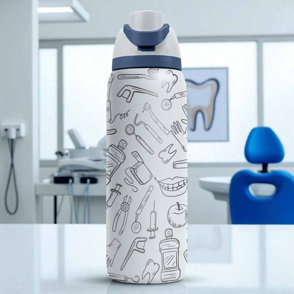 Engraved Dentist Water Bottle – Funny Owala Tumbler with Teeth and Tools – 16oz 24oz 32oz 40oz Gift for Dental Hygienists and Students