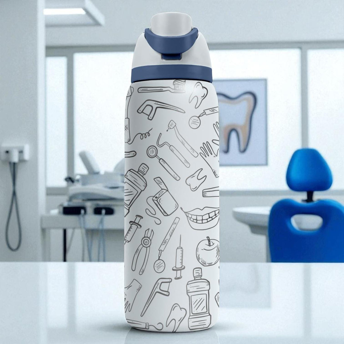 Engraved Dentist Water Bottle – Funny Owala Tumbler with Teeth and Tools – 16oz 24oz 32oz 40oz Gift for Dental Hygienists and Students