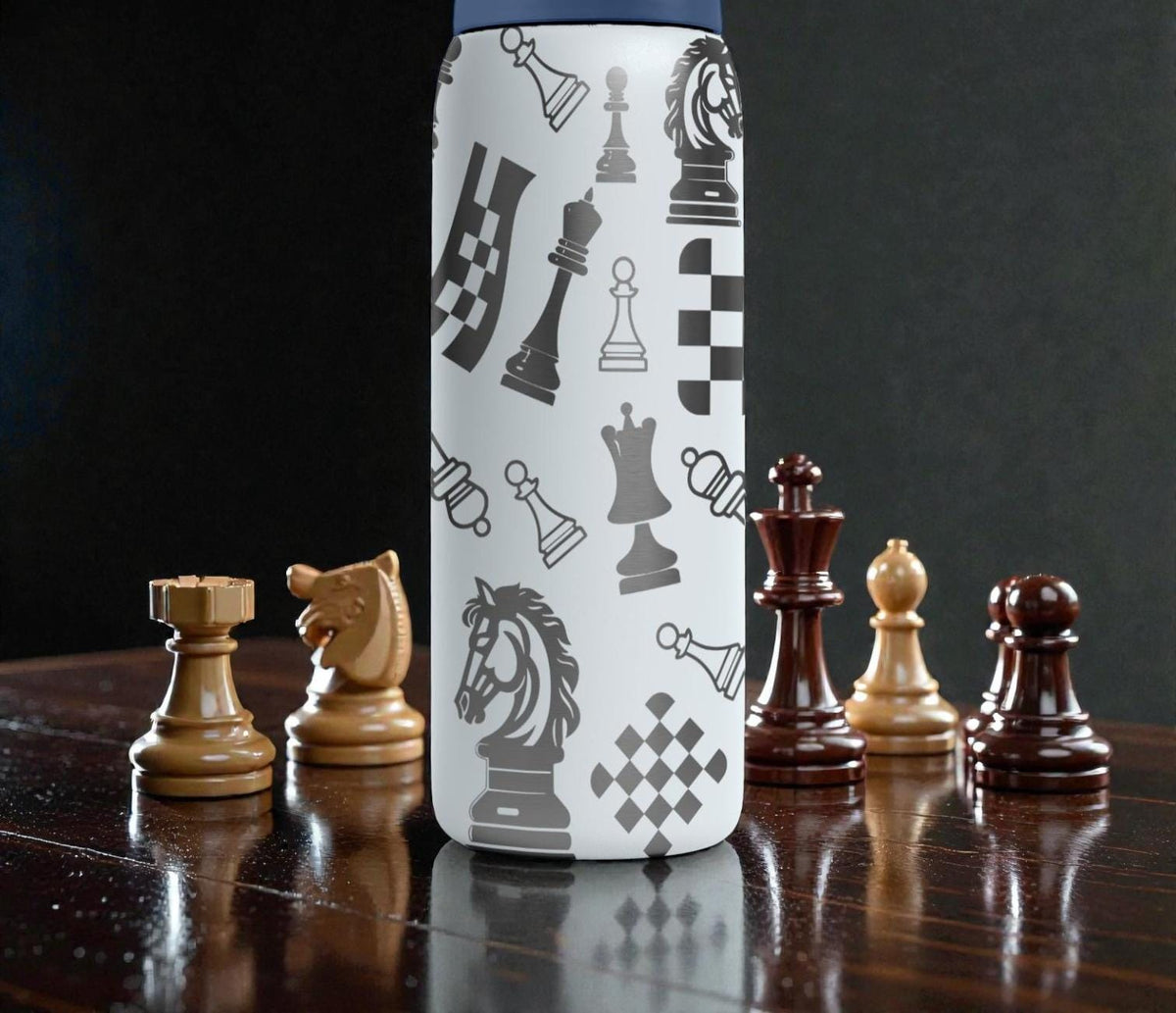 Chess Engraved Owala Bottle – King Queen Knight Pattern – Strategy Game Stainless Steel Cup 16oz 24oz 32oz 40oz  ⸻