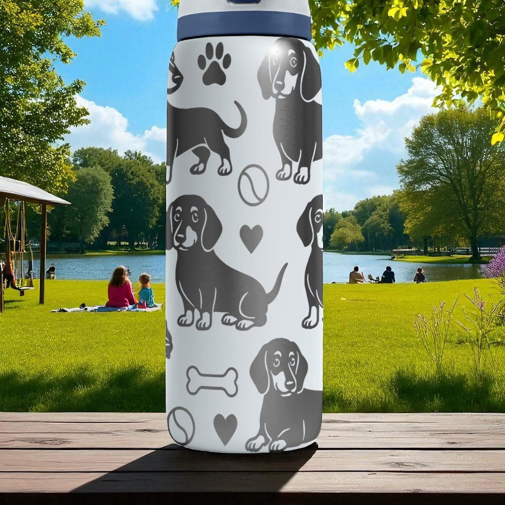 Dachshund Engraved Owala Water Bottle – Cute Wiener Dog Gift with Paws and Bones – 16oz 24oz 32oz 40oz for Doxie Lovers