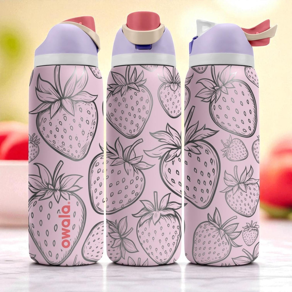 Big Strawberry Engraved Owala Tumbler – 16oz 24oz 32oz 40oz Cute Pink Fruit FreeSip Cup – Gift for Her or Teen