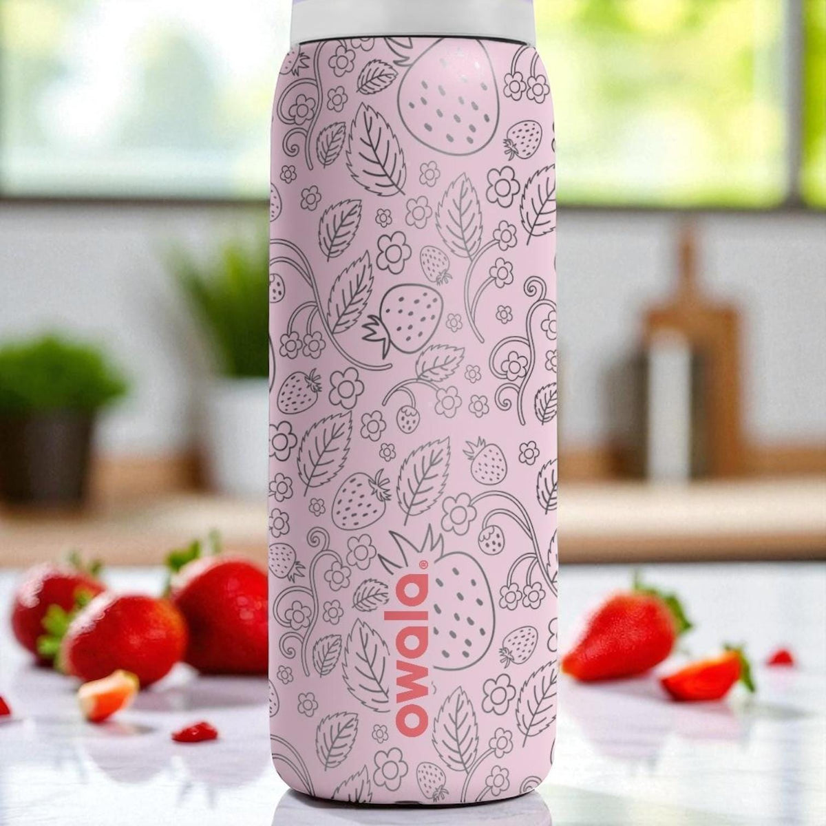 Strawberry Garden Engraved Owala Tumbler – 16oz 24oz 32oz 40oz Pink Berry FreeSip Cup – Cute Gift for Her or Teen