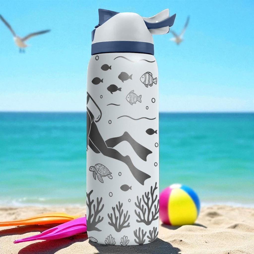Engraved Diver Ocean Bottle – Underwater Sea Life Owala Tumbler – 16oz 24oz 32oz 40oz Gift for Swimmers and Ocean Lovers