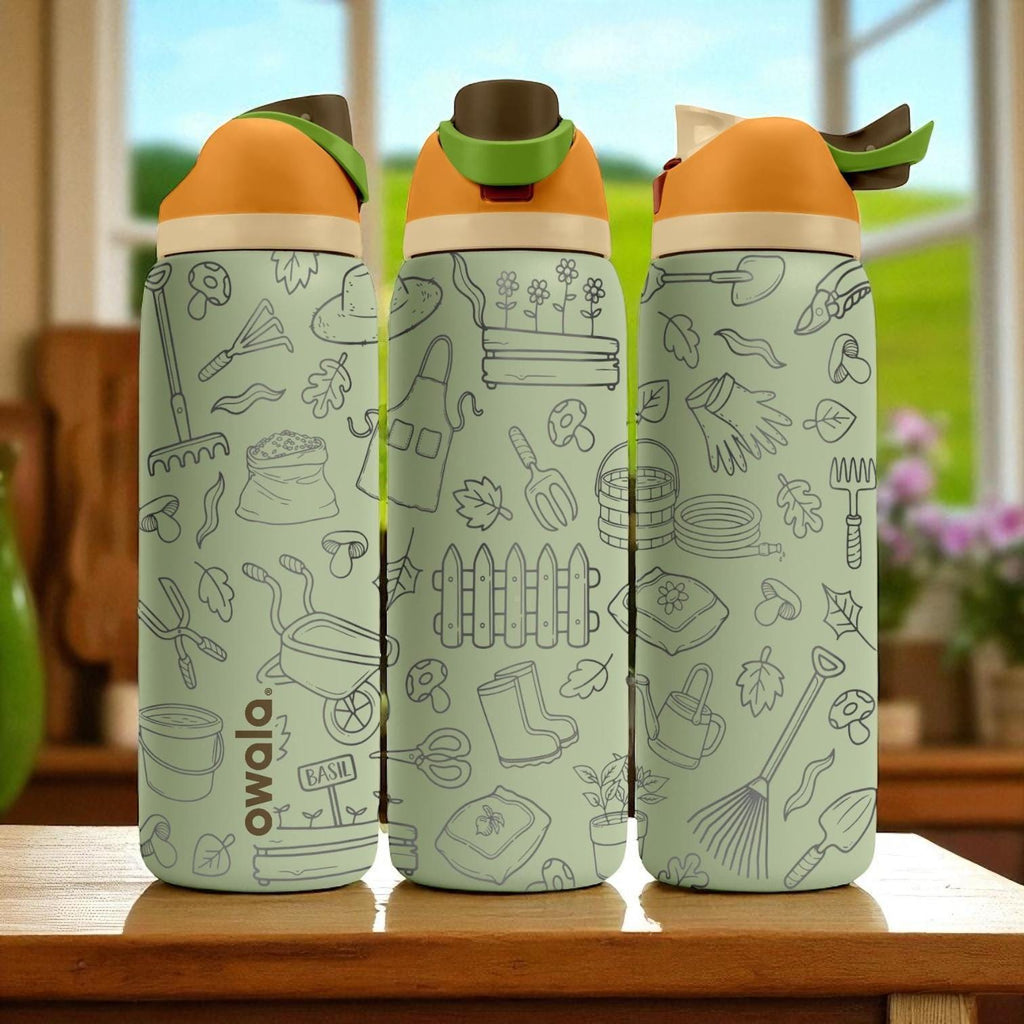 Gardening Theme Engraved Owala Tumbler – 16oz 24oz 32oz 40oz Green Garden Cup – Plant Lover Gift – Nature Stainless Steel Bottle