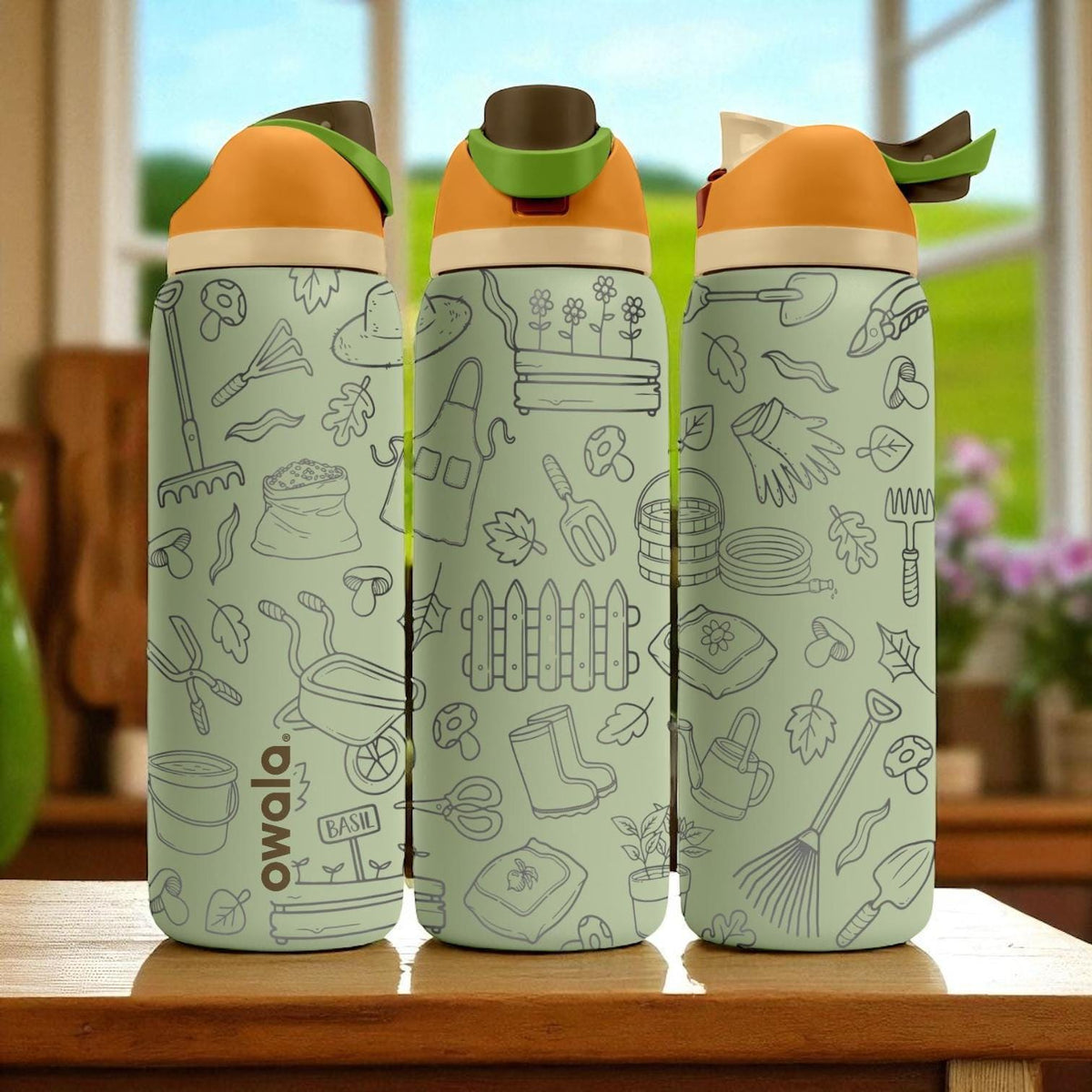 Gardening Theme Engraved Owala Tumbler – 16oz 24oz 32oz 40oz Green Garden Cup – Plant Lover Gift – Nature Stainless Steel Bottle