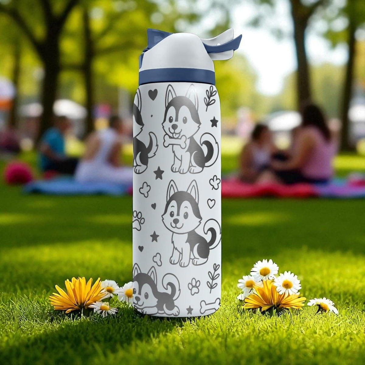 Husky Dog Owala Bottle – 16oz 24oz 32oz 40oz Engraved Tumbler – Cute Siberian Husky Gift – Kawaii Puppy Drinkware for Kids or Adults