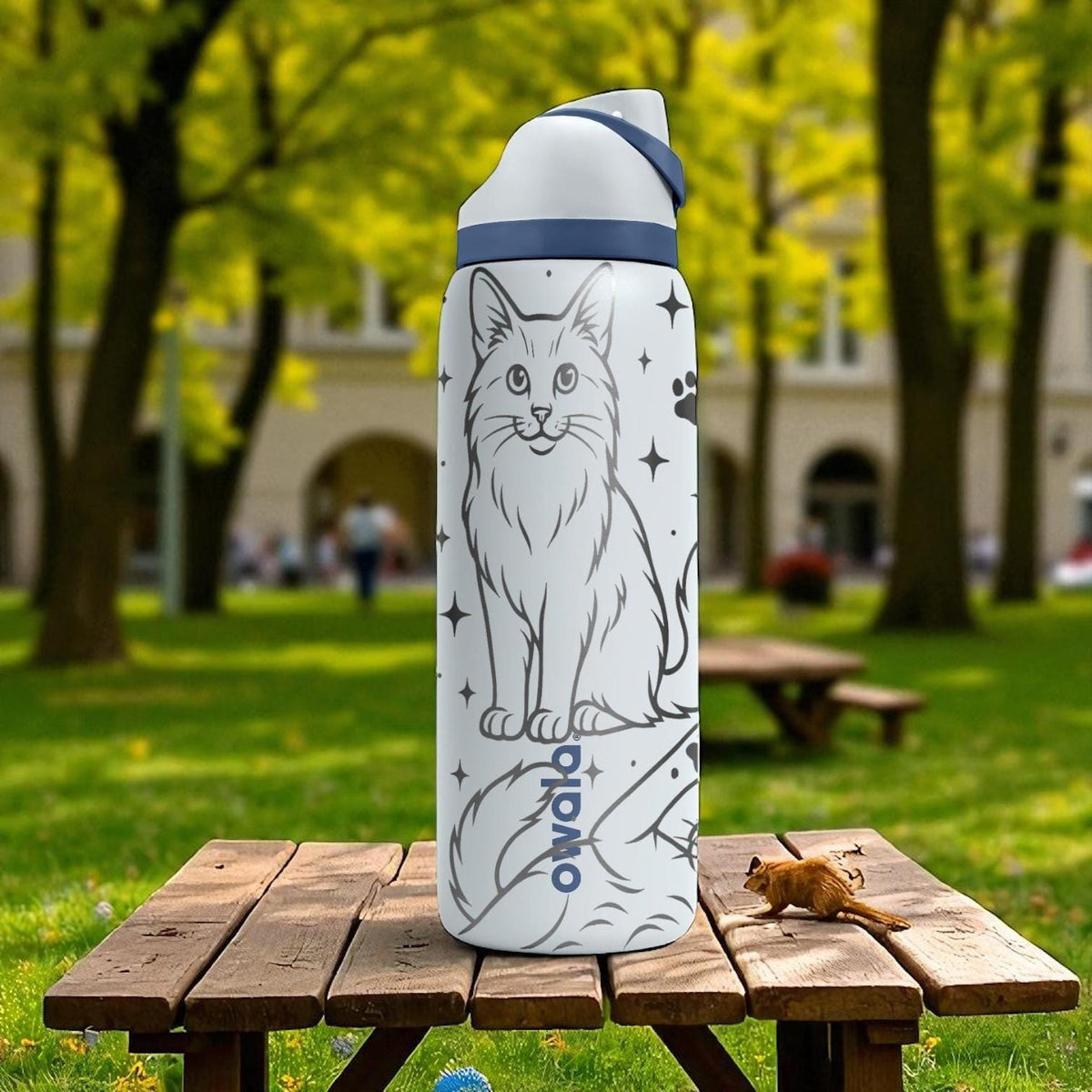 Engraved Norwegian Forest Cat Owala Bottle – 16oz 24oz 32oz 40oz – Fluffy Cat Lover Gift, Viking Cat Engraved Tumbler