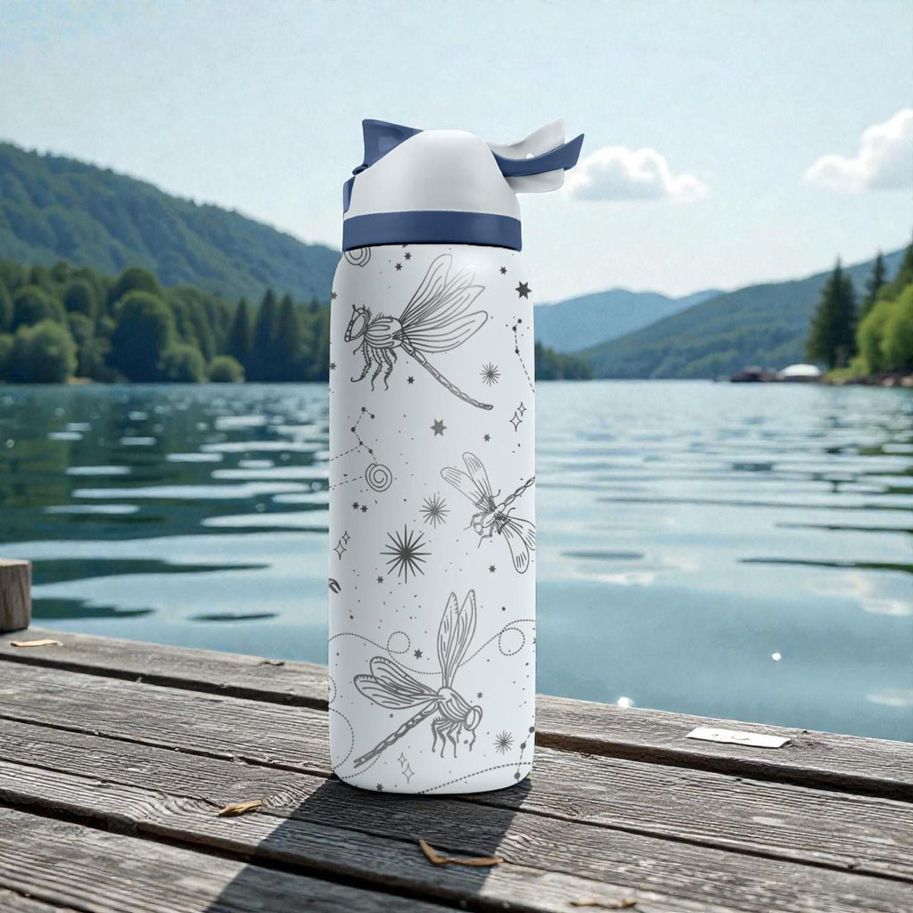 Dragonfly Engraved Owala Bottle – Celestial Insect & Star Pattern – Nature Lover Stainless Steel Cup 16oz 24oz 32oz 40oz  ⸻