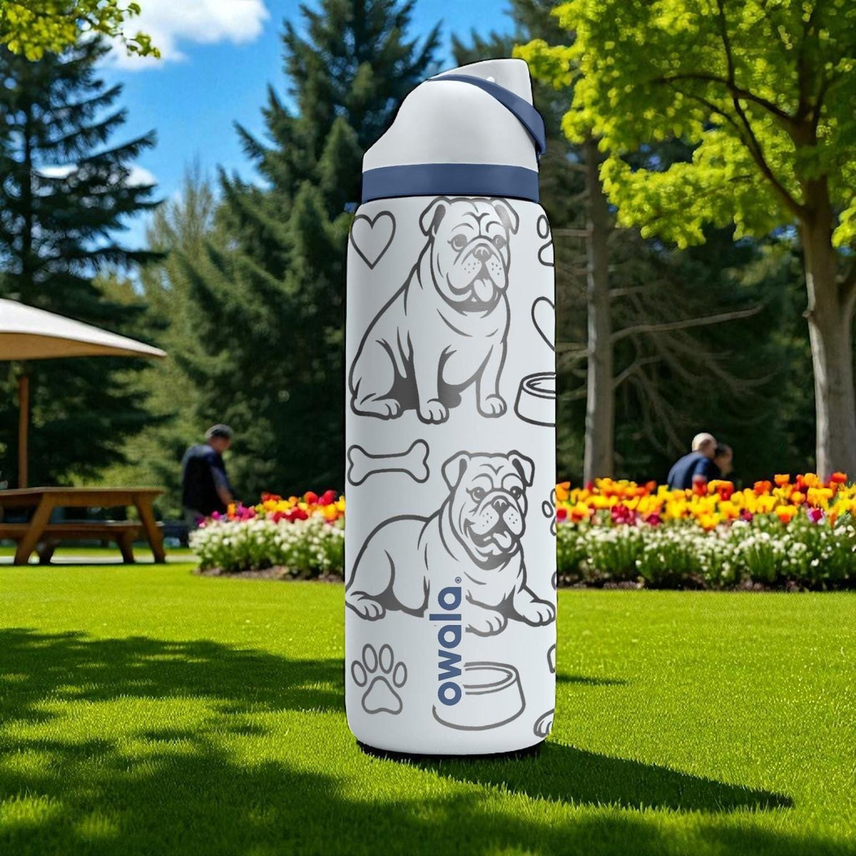 English Bulldog Engraved Owala Bottle – Cute Dog Gift with Bones and Paws – 16oz 24oz 32oz 40oz Water Bottle for Pet Lovers