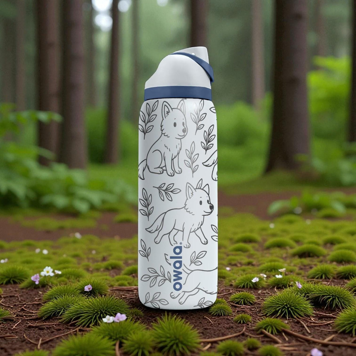 Engraved Baby Wolves Owala Bottle – Cute Woodland Wolf Pup Pattern – Stainless Steel Cup 16oz 24oz 32oz 40oz  ⸻