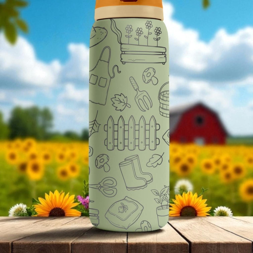 Gardening Theme Engraved Owala Tumbler – 16oz 24oz 32oz 40oz Green Garden Cup – Plant Lover Gift – Nature Stainless Steel Bottle