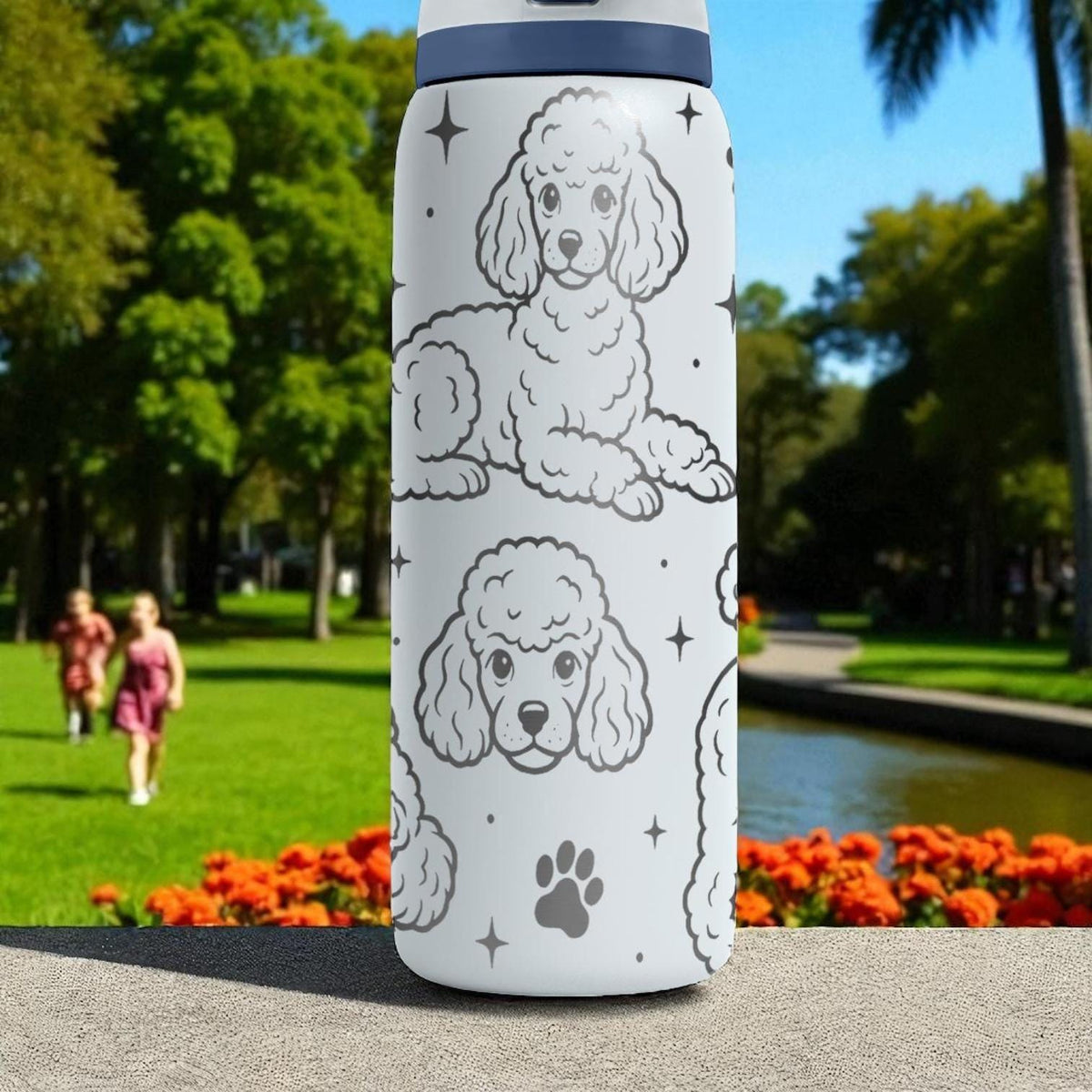 Engraved Poodle Dog Owala Bottle – 16oz 24oz 32oz 40oz – Curly Pup Lover Gift, Cute Poodle Water Tumbler