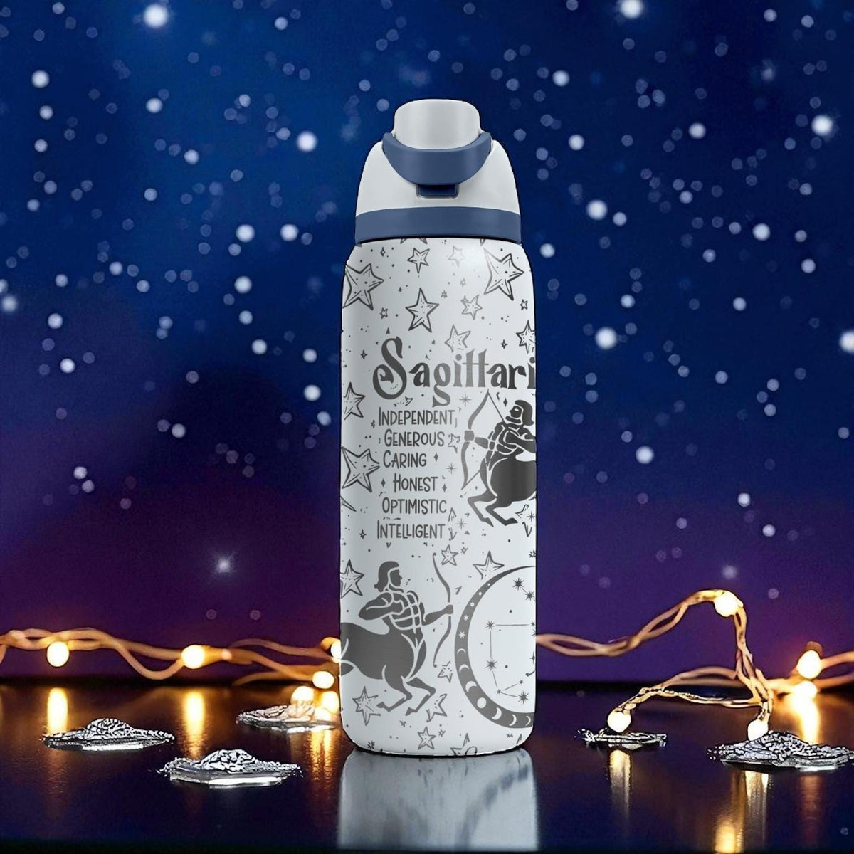 Sagittarius Zodiac Engraved Owala Bottle – 16oz 24oz 32oz 40oz Astrology Gift – Archer Star Sign Water Bottle for Her or Him