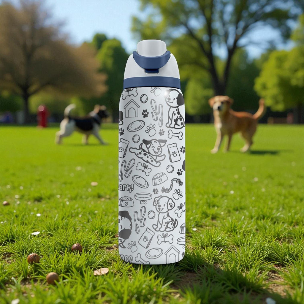 Dalmatian Dog Lover Engraved Owala Bottle – Cute Spotted Pup, Bones & Paw Print Pattern – Pet Owner Gift Stainless Cup 16oz 24oz 32oz 40oz