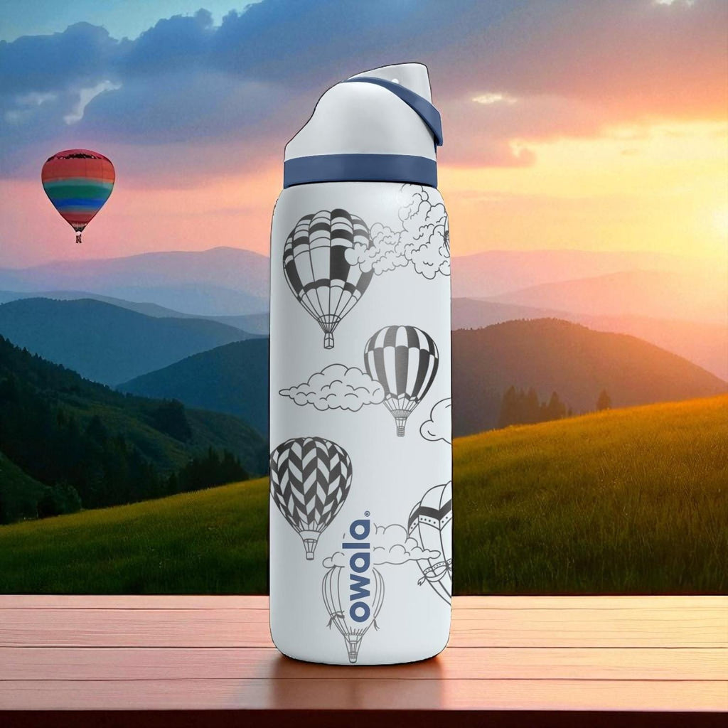 Hot Air Balloon Engraved Owala Tumbler – 16oz 24oz 32oz 40oz FreeSip Cup with Sky and Clouds – Adventure Gift for Her or Him