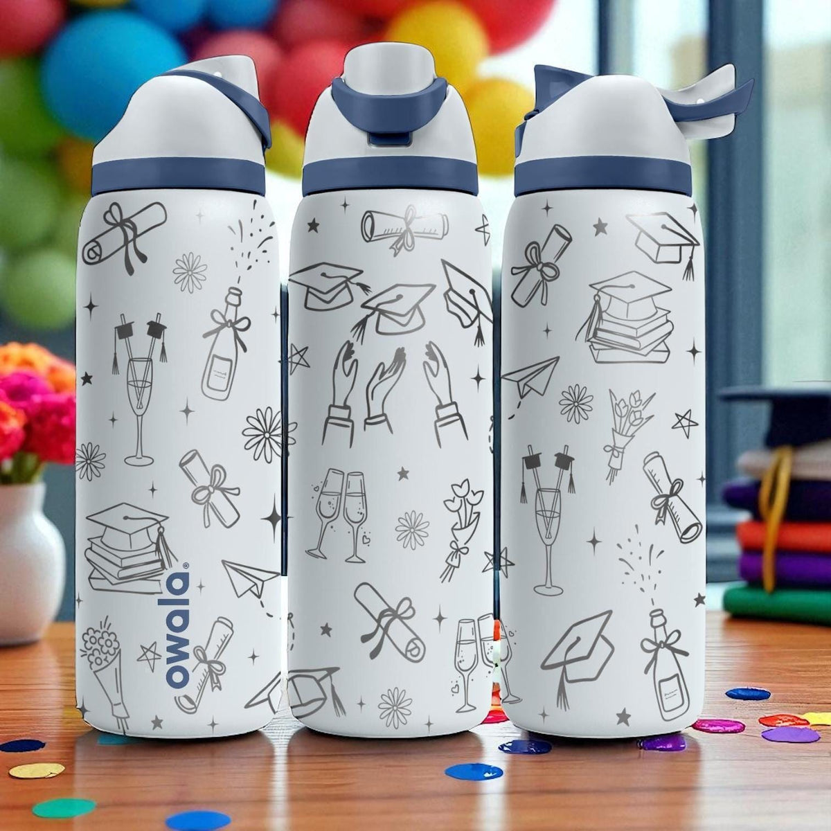 Graduation Engraved Tumbler – Owala Water Bottle with Cap & Diploma Design – Congrats Gift – 16oz 24oz 32oz 40oz