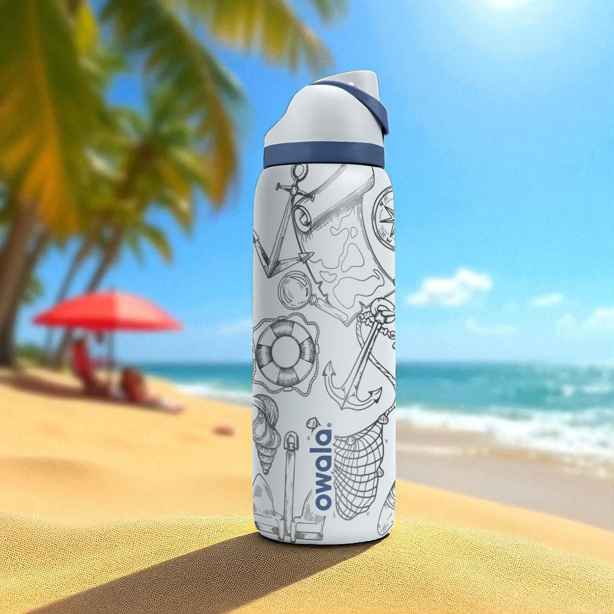 Nautical Owala Bottle – 16oz 24oz 32oz 40oz Engraved Maritime Water Bottle – Anchor and Sailor Theme – Ocean Lover Gift Cup