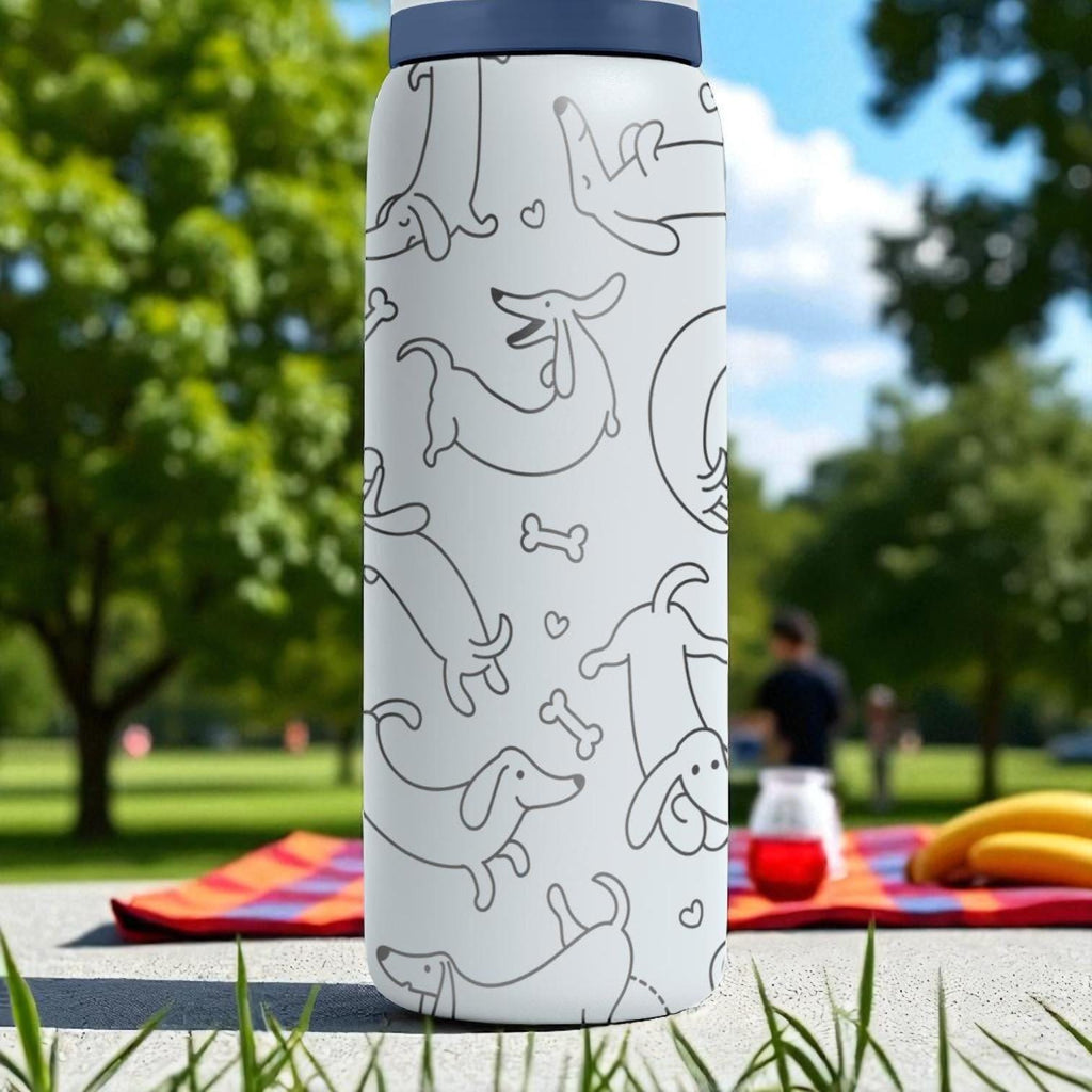 Cute Dachshund Owala Bottle – 16oz 24oz 32oz 40oz Engraved Sausage Dog Tumbler – White Pup Gift for Dog Lovers