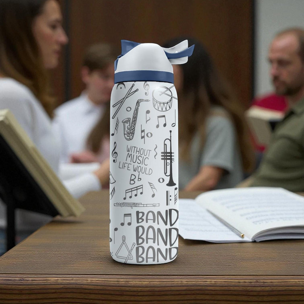 Band Music Engraved Owala Bottle – Instrument and Notes Pattern – Gift for Musicians, Band Kids, Directors Stainless Cup 24oz 32oz 40oz