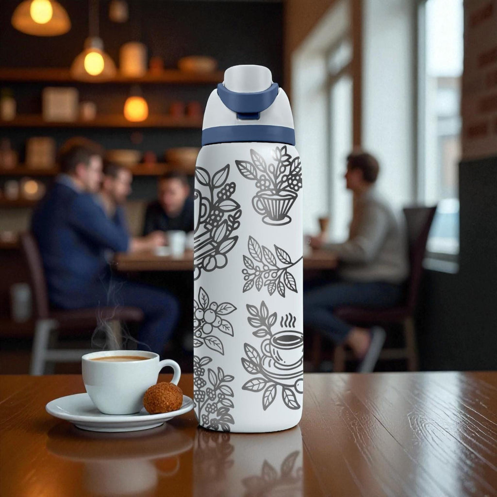 Coffee Lover Engraved Owala Bottle – Cute Coffee Beans & Café Pattern – Barista Gift Stainless Cup 16oz 24oz 32oz 40oz  ⸻