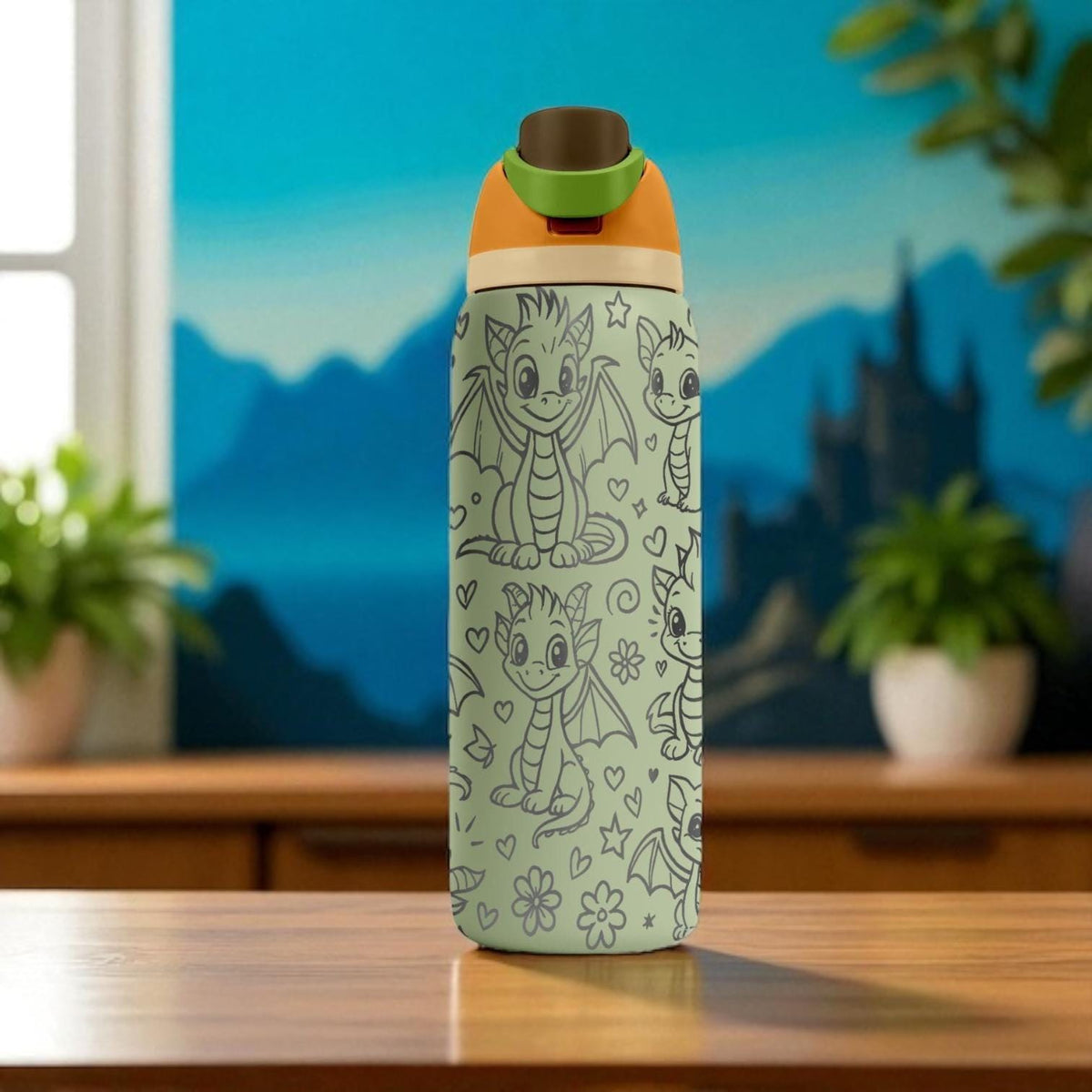 Owala Dragon Tumbler – 16oz 24oz 32oz 40oz – Cute Fantasy Cup for Kids – Engraved Baby Dragon Bottle – Magical Gift Idea