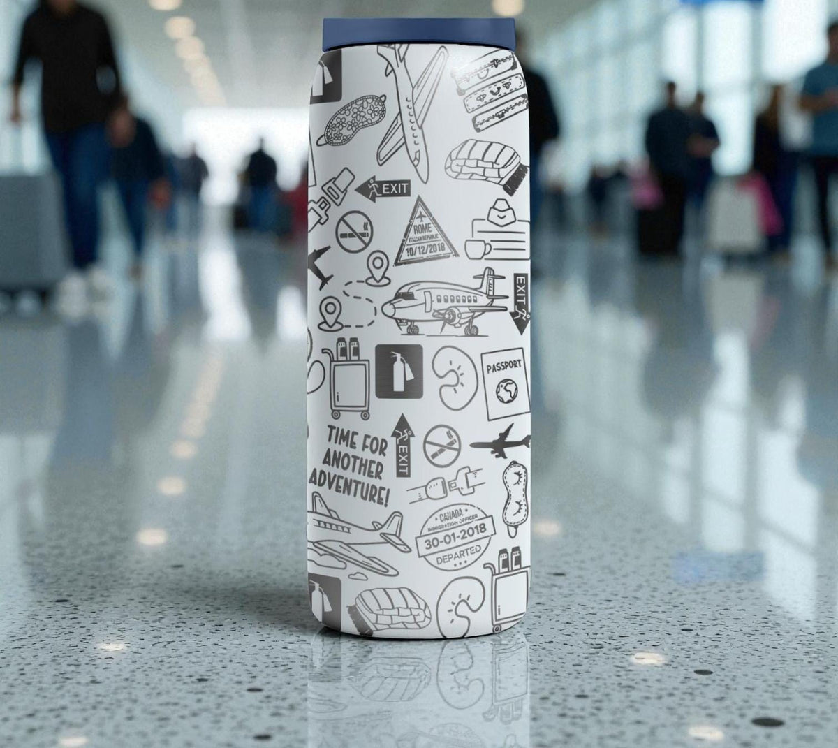 Flight Attendant Engraved Owala Bottle – Aviation Doodle Travel Pattern – Pilot Crew Gift Stainless Cup 16oz 24oz 32oz 40oz  ⸻