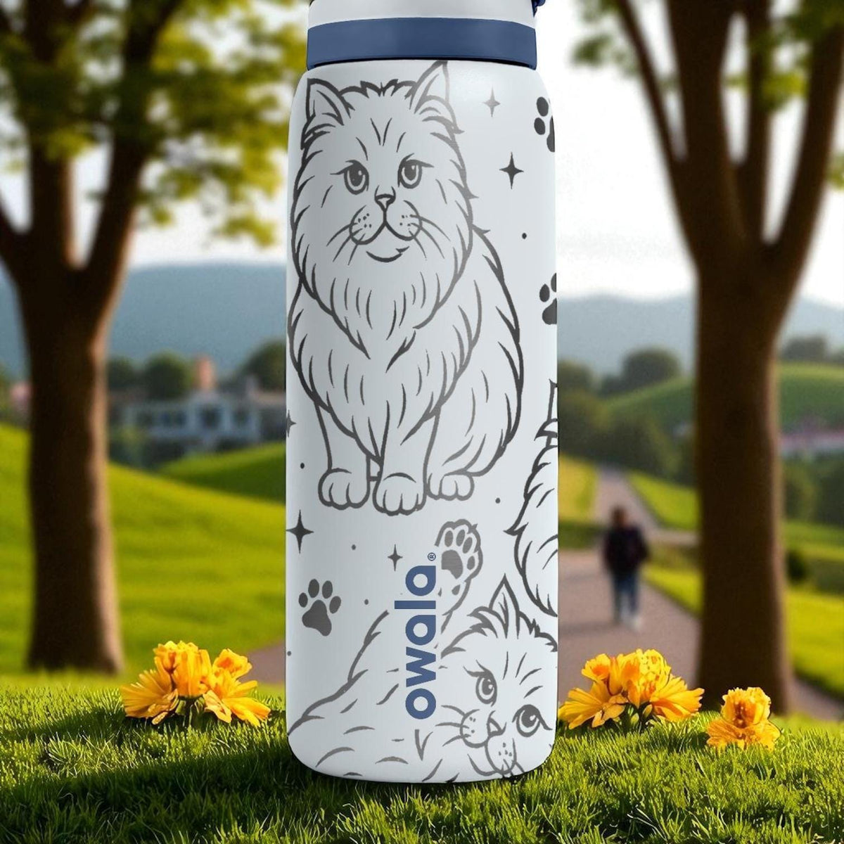 Persian Cat Engraved Owala Bottle – 16oz 24oz 32oz 40oz Water Bottle for Cat Lovers – Fluffy Long-Haired Kitty Gift Tumbler