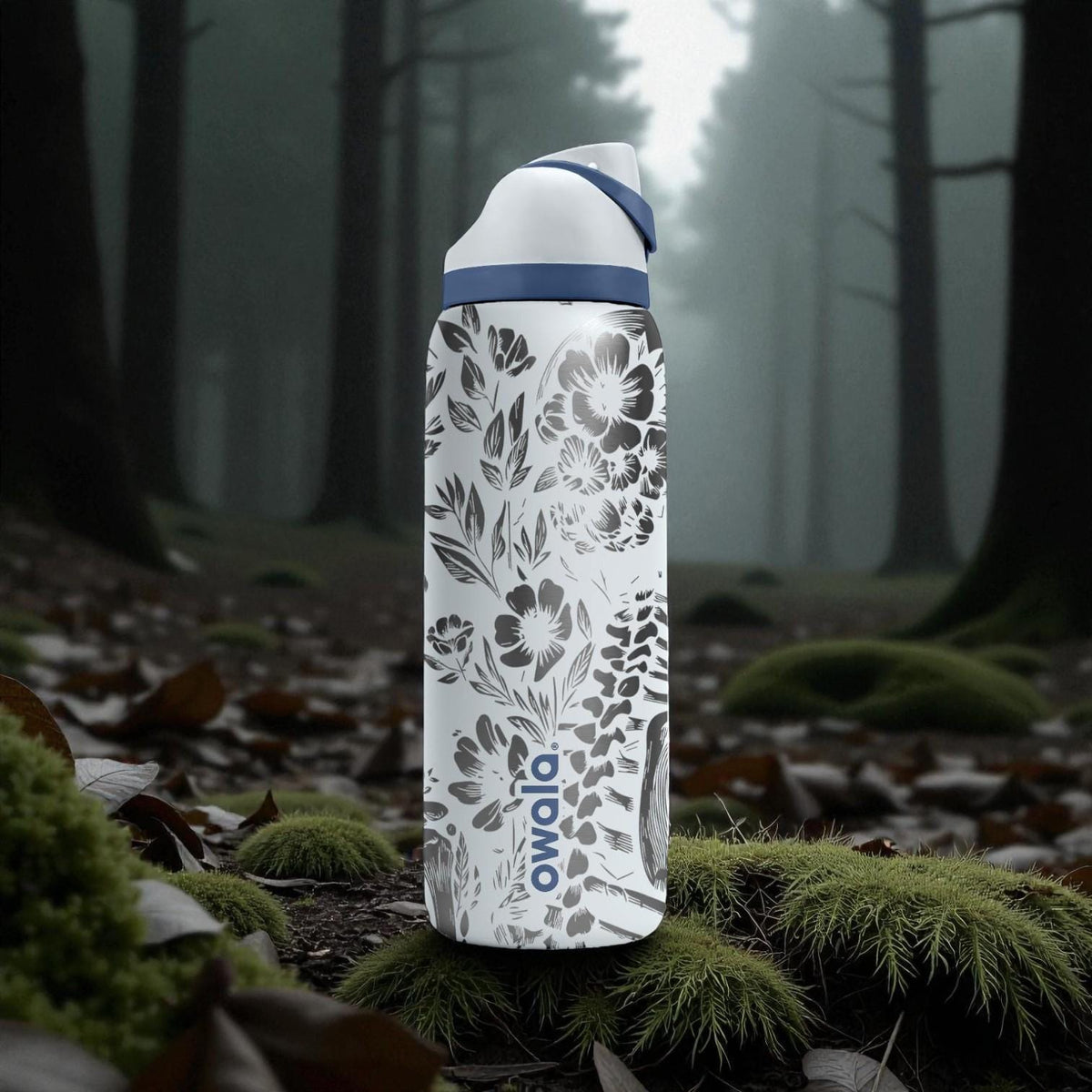 Floral Skeleton Engraved Owala Bottle – Botanical Skull Art – Gothic Aesthetic Stainless Cup 16oz 24oz 32oz 40oz  ⸻