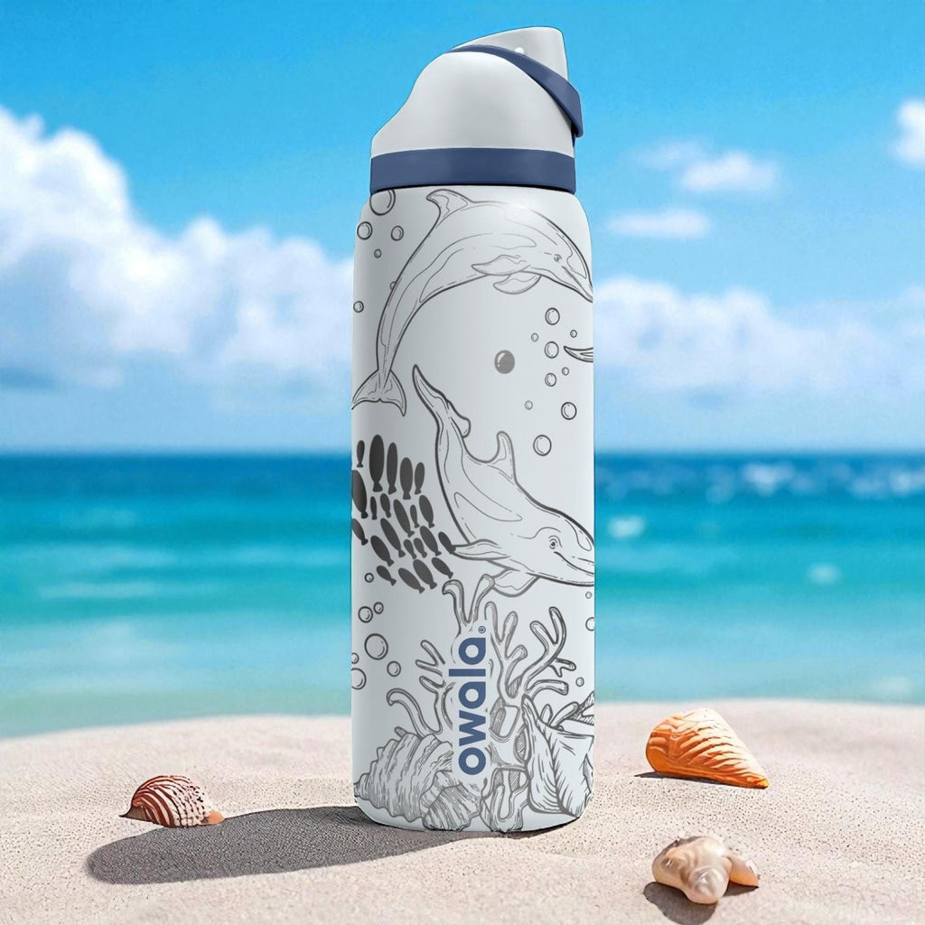 Ocean Dolphin Tumbler – 16oz 24oz 32oz 40oz Custom Engraved Owala FreeSip Bottle – Sea Life Gift for Beach Lovers