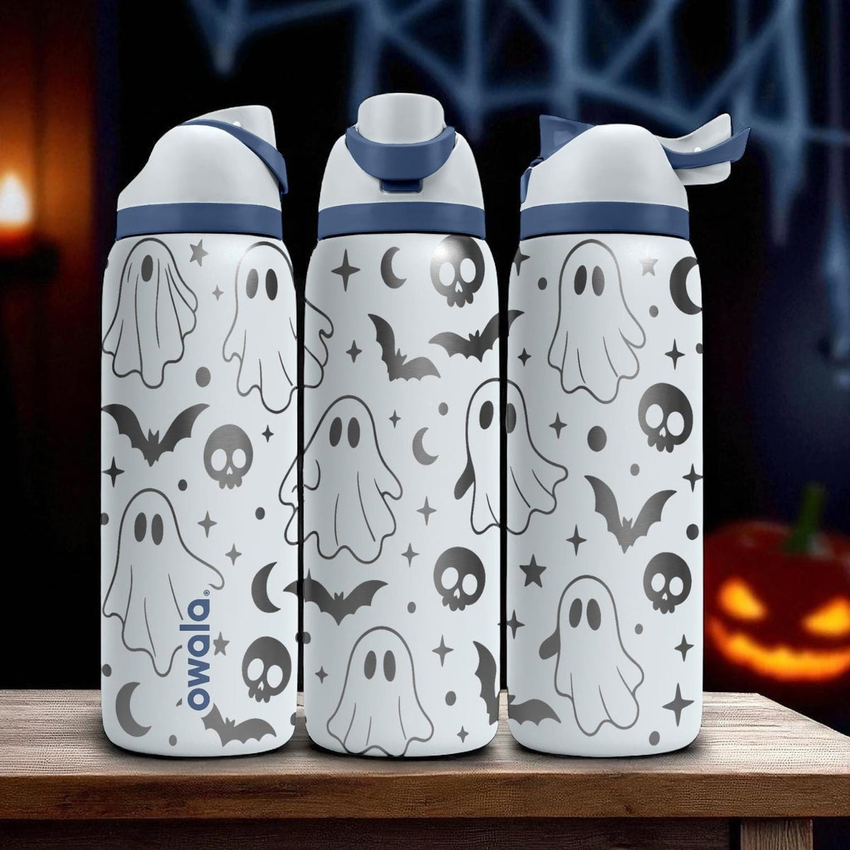 Ghost Owala Bottle – Engraved Halloween Wrap Design – Stainless Steel Cup 16oz 24oz 32oz 40oz