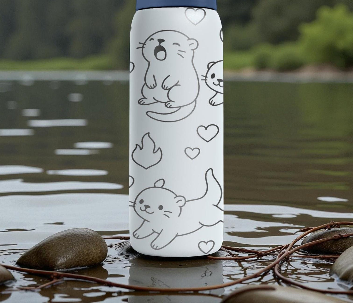 Engraved Cute Otters Owala Bottle – Playful Kawaii Otter Design with Hearts – Stainless Steel Cup 16oz 24oz 32oz 40oz  ⸻