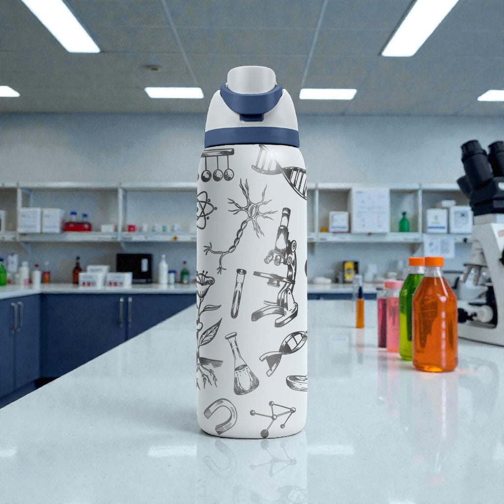 Science Biology Engraved Owala Bottle – Microscope, DNA & Lab Tools Pattern – STEM Gift Stainless Cup 16oz 24oz 32oz 40oz  ⸻